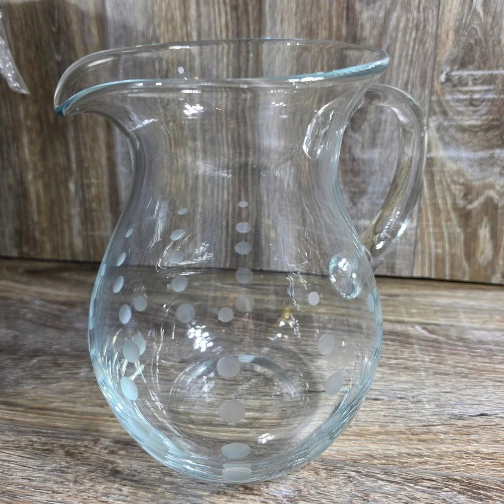 Mikasa Cheers Round Pitcher 3.25 Qt Etched Polka Dot Crystal Glass 5065536 Clear